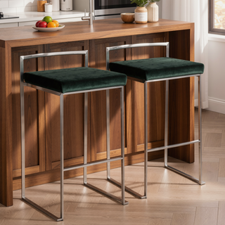 Sunvega Contemporary Stackable Barstools with Green Velvet Cushions Set of 2