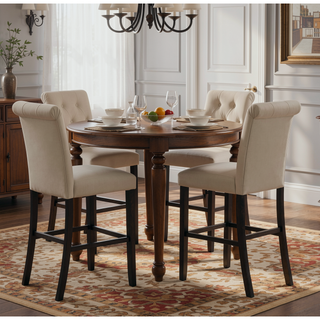 Sunvega Upholstered Tufted Barstools with Solid Wood Legs, Set of 2