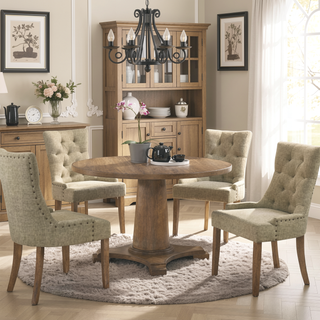 Sunvega Beige and Salvaged Oak Tufted Back Parson Side Chairs Set of 2