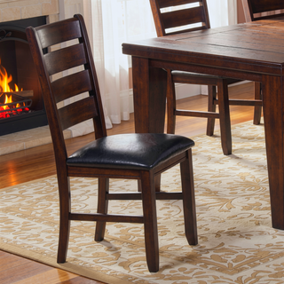 Sunvega Black PU Leather Upholstered Dining Chairs with Cherry Finish Wooden Frame