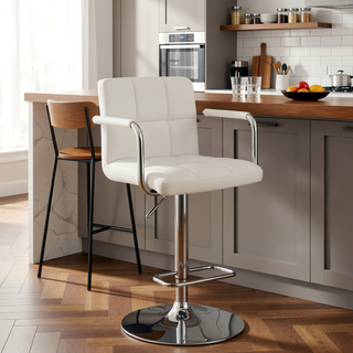 Sunvega Adjustable Height Bar Stool with Chrome Base and Faux Leather Upholstery