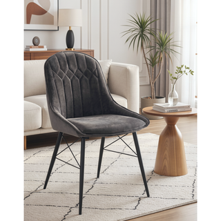 Sunvega Dark Gray Fabric and Black Finish Upholstered Side Chair Set of 2