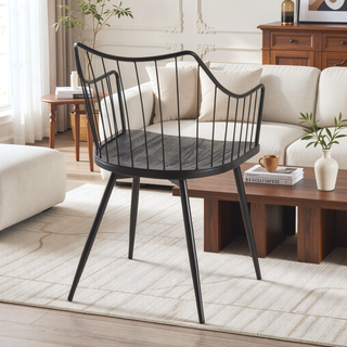 Sunvega Black Metal and Wood Farmhouse Chair with Spindle Back for Dining