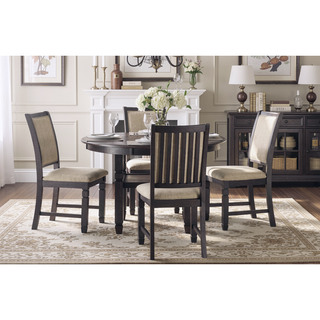 Sunvega Black Finish Wooden Side Chairs with Beige Textured Fabric Upholstery
