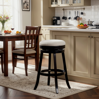 Sunvega 30 Inch Bar Stool with Beige Fabric Seat and Cherry Finish