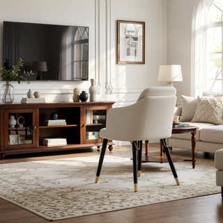 Sunvega Modern Faux Leather Upholstered Dining Chair with Gold Metal Ferrules
