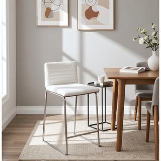 Sunvega Modern Mara Counter Stool with Faux Leather Seat and Stainless Steel Legs Set of 2