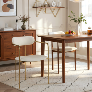 Sunvega Gold Metal Frame Cream Velvet Upholstered Demi Contemporary Dining Chairs Set of 2
