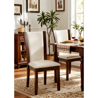 Sunvega Contemporary Dark Cherry Brown Leatherette Cushion Side Chairs Set Of 2