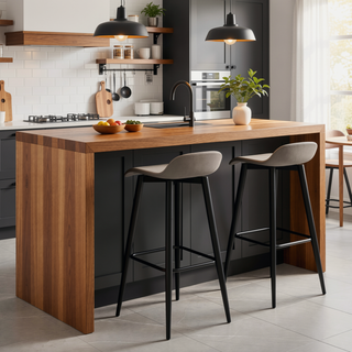 Sunvega Ale Fixed Height Bar Stool with Upholstered Faux Leather Seat and Black Metal Base Set of 2