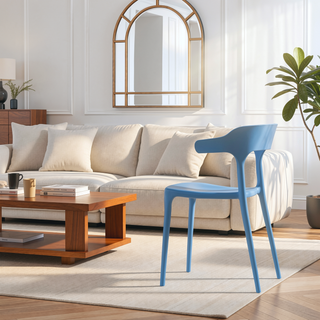Sunvega Stackable Plastic Chairs Set of 4 in Blue and White with Reinforced Feet
