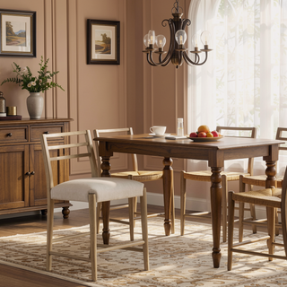 Sunvega Farmhouse Style Ladder Back Counter Stool Set with Upholstered Seating