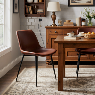 Sunvega Durango Contemporary Dining Chairs with Faux Leather Upholstery and Black Metal Legs