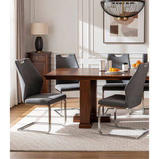 Sunvega Modern Gray Upholstered Dining Chairs with Chrome Legs, Set of 2