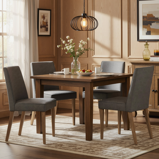 Sunvega Taupe Upholstered Rubberwood Dining Chairs with Piping Detail Set of 2