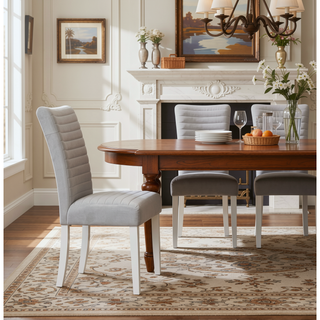 Sunvega Gray Velvet & White High Gloss Finish Side Chair with Wood Legs Set of 2