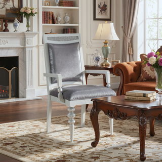 Sunvega Plush Grey Upholstered Arm Chairs with Sparkling Rhinestones and Platinum Finish