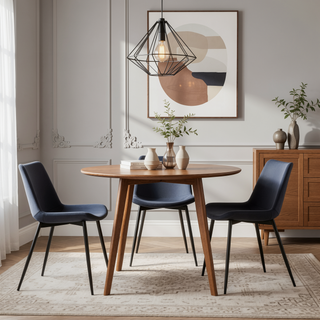 Sunvega Durango Industrial Dining Chair with Vintage Blue Faux Leather and Black Metal Legs
