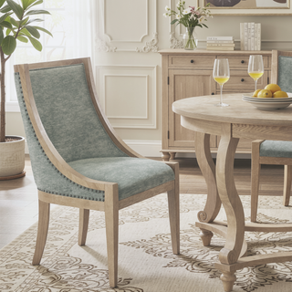 Sunvega Transitional Upholstered Dining Chair with Exposed Wood Frame and Nailhead Trim