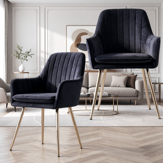 Sunvega Blue Velvet Mid-Back Dining Chairs with Gold Plated Legs for Living Room