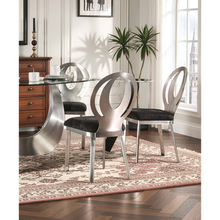 Sunvega Contemporary Silver Metal Frame Oval Back Dining Chairs with Black Microfiber Seat