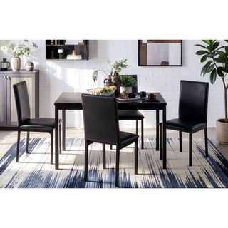 Sunvega Black Faux Marble Top Dining Table with Metal Frame for 4 Seats