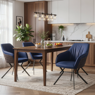 Sunvega Blue and Gunmetal Upholstered Dining Chairs with Sloped Armrests and Slim Angled Legs