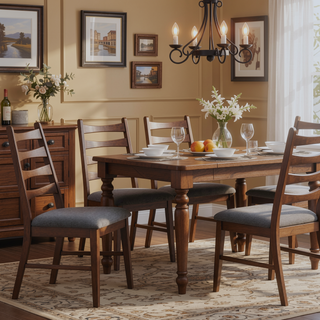 Sunvega Walnut Finish Rectangular Dining Table with Extension Leaf for 8