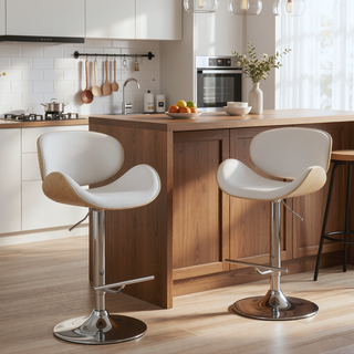 Sunvega Bentwood Adjustable Swivel Bar Stool with Padded Seat and Back