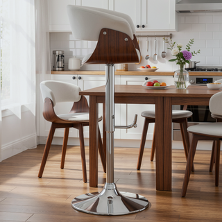 Sunvega Adjustable Swivel Bar Stool with White Vegan Faux Leather Upholstery