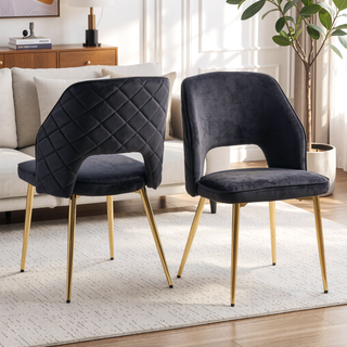 Sunvega Modern Gray Velvet Dining Chairs with Hollow Back and Gold Metal Legs Set of 4