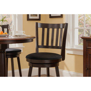 Sunvega Swivel Bar Stools Set of 2 with Black Leather-Look Seats and Espresso Finish