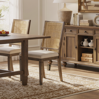 Sunvega Woven Rattan Back Dining Side Chair with Natural Wood Tone and Square Legs
