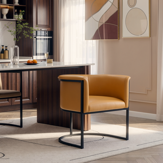 Sunvega Modern Faux Leather Upholstered Dining Chair with Geometric Metal Frame