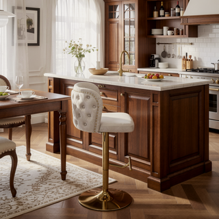 Sunvega Swivel Barstools with Tufted Back, Adjustable Seat Height and Chrome Base for Kitchen Island, Set of 2