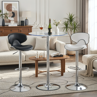 Sunvega White Upholstered Adjustable Swivel Bar Stool with Metal Base Set of 2
