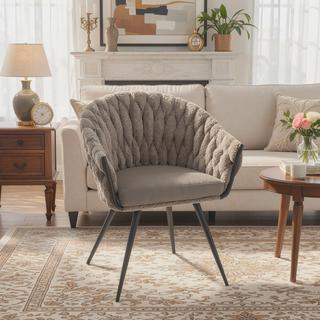 Sunvega Braided Matisse Contemporary Chair with Grey Faux Leather and Fabric Upholstery