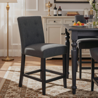 Sunvega Contemporary Fabric Button Tufted Counter Stools Set of 2 Light Grey