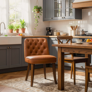 Sunvega Mid-Century Modern Kitchen Counter Stool with Vegan Leather Upholstery