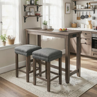 Sunvega Transitional Antique Blue and Gray Finish 3pc Dining Table Set with USB Port
