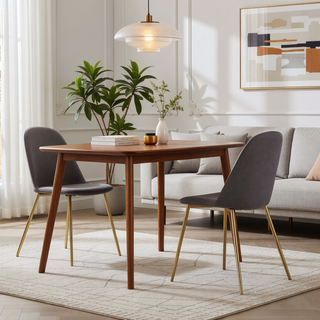 Sunvega Pebble Contemporary Chair with Gold Steel Frame and Charcoal Fabric - Set of 2