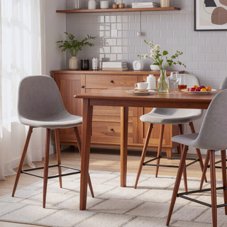 Sunvega Mid-Century Modern Counter Stool with Upholstered Seat and Walnut Legs