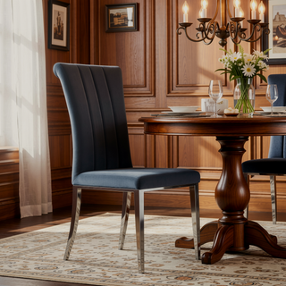 Sunvega Dark Grey Velvet Upholstered Tufted Side Chair with Chrome Base for Dining