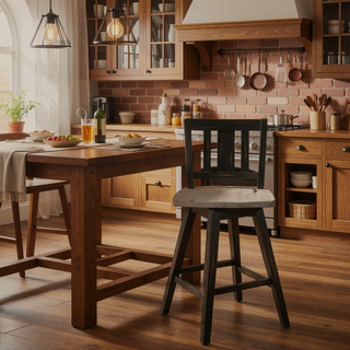 Sunvega Solid Rubberwood Counter Height Dining Table with Distressed Gray Finish
