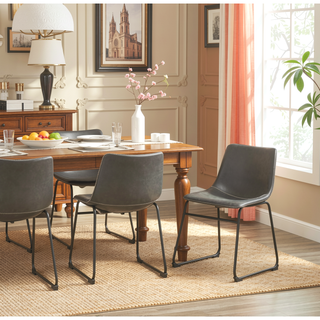 Sunvega Hand Crafted Vintage PU Leather Dining Chairs with Iron Frame, Set of 2