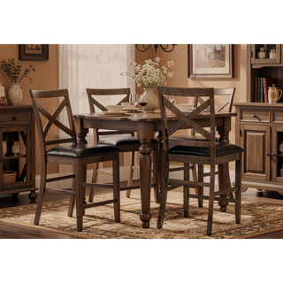 Sunvega Set of 2 Dark Walnut Brown Leather Look Counter Height Dining Chairs