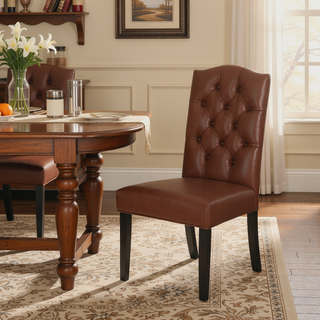 Sunvega Upholstered Dining Chairs with Button Tufting and Tapered Legs Set of 2