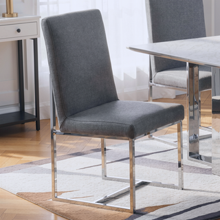 Sunvega Grey Upholstered High Back Dining Chair with Geometric Frame Set of 2