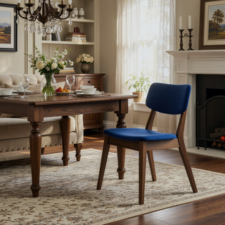 Sunvega Mid Century Modern Blue Velvet Upholstered Dining Chairs Set of 2