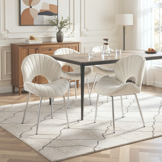 Sunvega Modern Design White Velvet Fabric Dining Chairs Set of 2 With Silver Legs